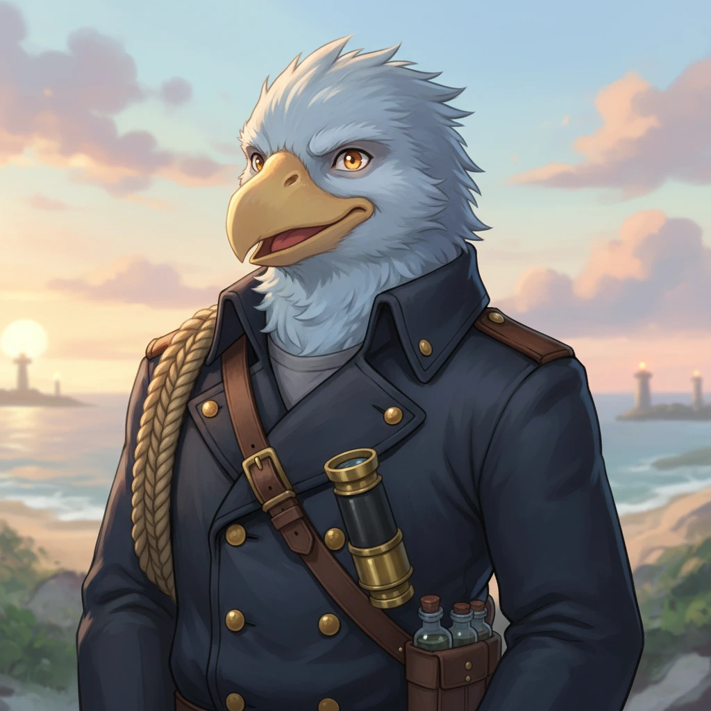 Epicly-generated anime-style NPC portrait of an eaglefolk character
