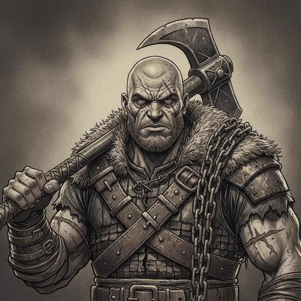 Epicly-generated ink-and-shadow player character portrait of Grog