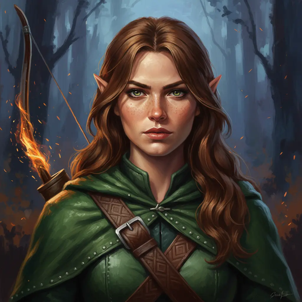 Epicly-generated player character portrait of a half-elf ranger