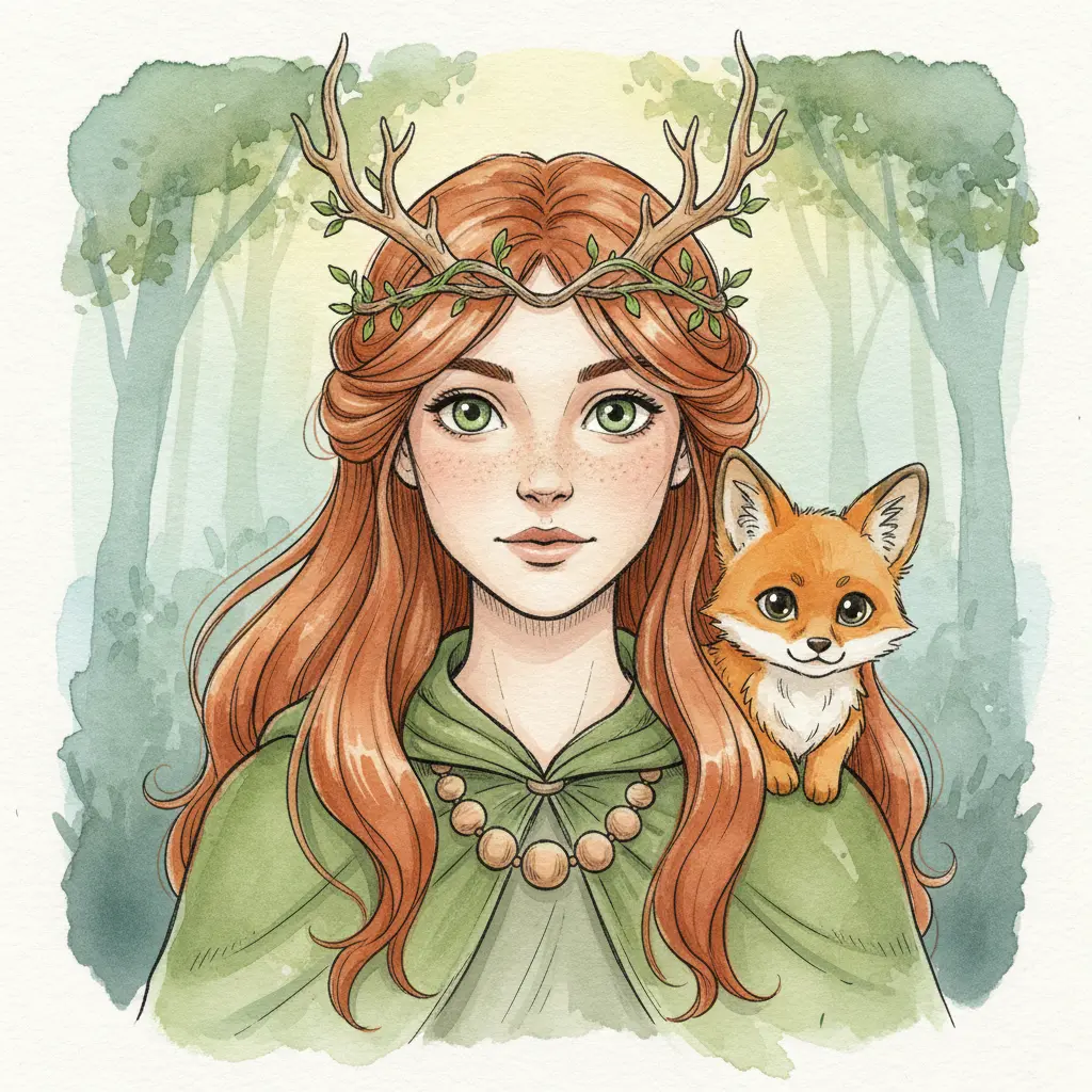 Epicly-generated storybook watercolor player character portrait of Keyleth