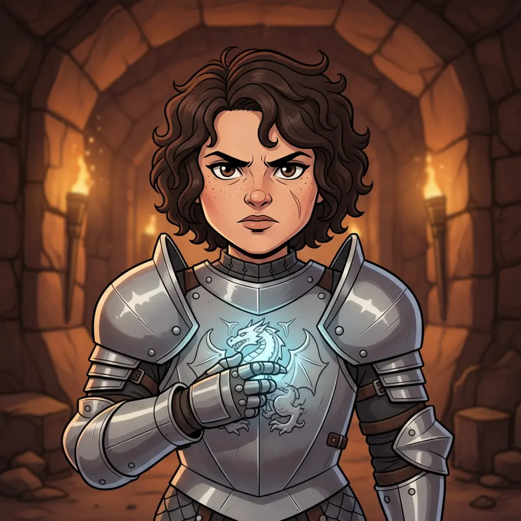 Epicly-generated cartoon-style player character portrait of Kima