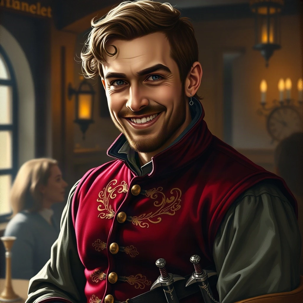 Epicly-generated fantasy painterly player character portrait of Scanlan